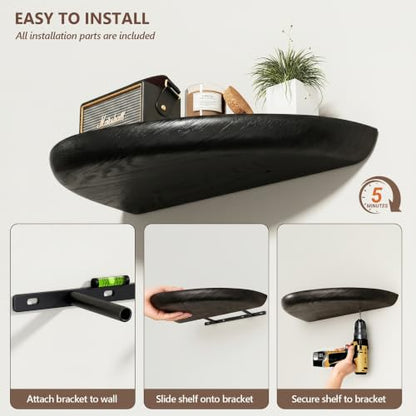 Solid Walnut Floating Shelves for Wall 15.7" Set of 2, Wall Mounted Shelf - color: Black