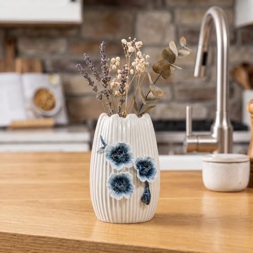 Small White Vase, Modern Ceramic Vases for Centerpieces, 7 Inch - color: White and Dark Blue, size: 7 inch
