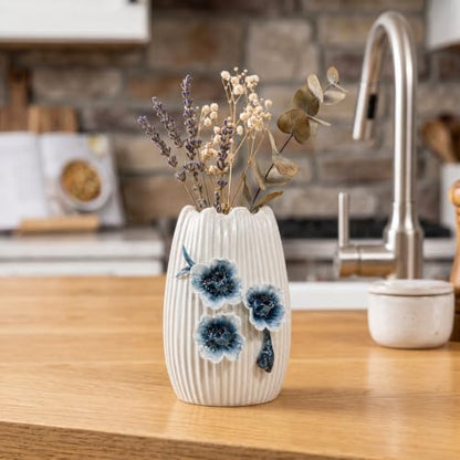 Small White Vase, Modern Ceramic Vases for Centerpieces, 7 Inch - color: White and Dark Blue, size: 7 inch