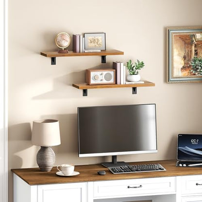 HOOBRO Floating Shelves for Wall, 15.7" Wall Mounted Shelves Set of 2 - color: Rustic Brown + Black, size: 15.7 Inches