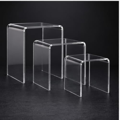 Clear Acrylic Display Risers Set of 3, Assorted 4 5 6 Inch Retail Pedestals, Transparent Tabletop Stands for Jewelry, Figurines, Crafts, Collectibles, Store Fixtures, Dessert Table and Product Displays