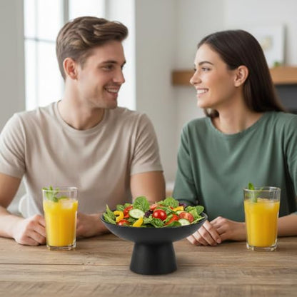 Cabilock Ceramic Pedestal Fruit Bowl Black Footed Bowl for Kitchen Counter Dessert and Snack Serving Stand Decorative Fruit Dish for Banquets Home Decor 5.90 X 5.90 X 2.95 in