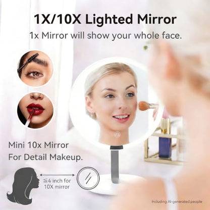 9.65-inch Lighting Makeup Mirror, 1x / 10x,Silver - color: Metallic Silver