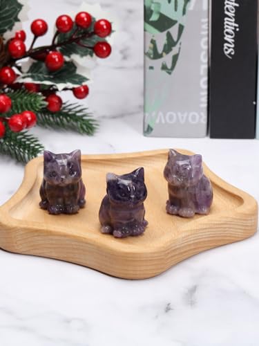 Jovivi Amethyst Cystal Cat Statue Natural Stone Carved Sitting Cat Figurine - color: Purple - Amethyst Crystal