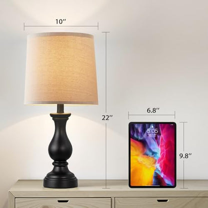 22" Farmhouse Table Lamps Set of 2, Rustic Bedside Lamps for Bedroom - color: C. Matte Black