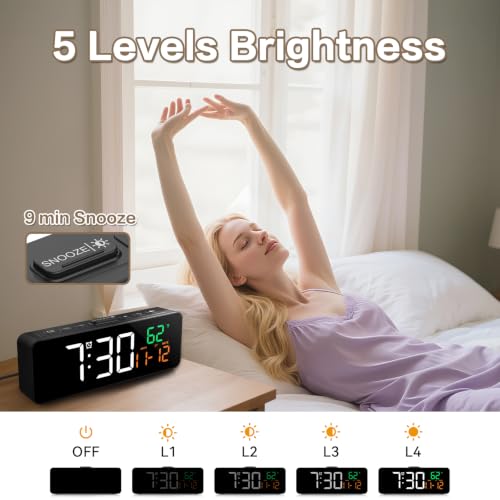 Netzu 3-in-1 Digital Clocks for Living Room, Small & Compact Alarm Clock - color: Black