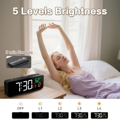 Netzu 3-in-1 Digital Clocks for Living Room, Small & Compact Alarm Clock - color: Black