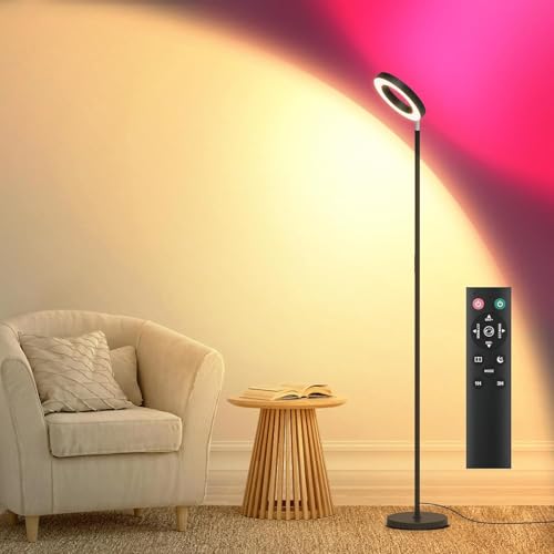 42W Dual-Sided Floor Lamp, RGB Color Changing LED Standing Lamp with Remote, Stepless Dimmabe Warm/Neutral/Cool Floor Light, Modern Torchiere Tall Lamps for Living Room Bedroom Gaming Party - color: RGB+Warm+Cool