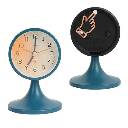 3" Round Quartz Analog Metal Alarm Clock Silent Non Ticking Desk Clock | Small Bedside Table Clock with Stand Bedroom Home Office Battery Operated (batteries not included) - color: Blue