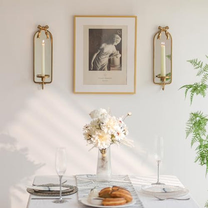 Gold Mirrored Candle Sconces Set of 2 with Arch Metal Frame - color: Gold