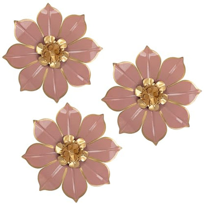 Villa Como Set of 3 Pink and Gold Metal Flowers Wall Art Decor 10" - color: # 3 Pink