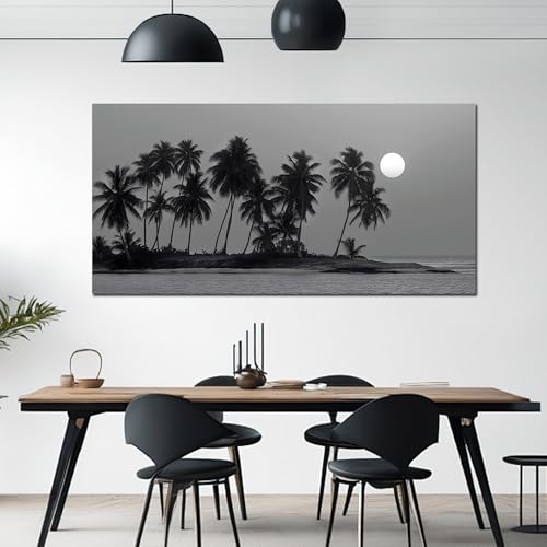 Black and White Wall Art Coastal Landscape Ocean Tree Artwork 29"x58" - size: 29"L x 58"W