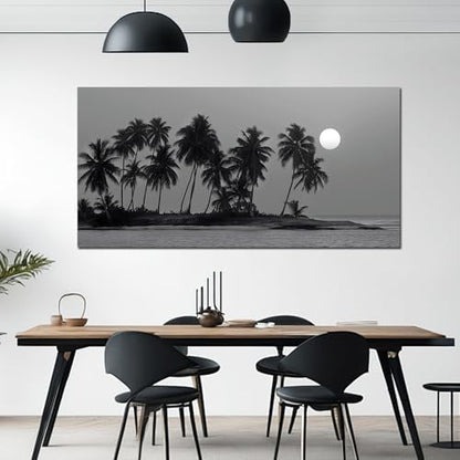 Black and White Wall Art Coastal Landscape Ocean Tree Artwork 29"x58" - size: 29"L x 58"W