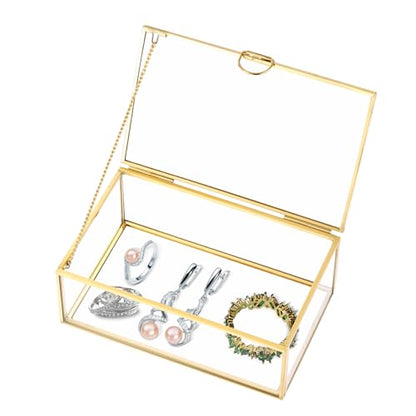 MYFULLY Vintage Gold Glass Jewelry Box with Lid (5.7 x 3.5 x 2.1 inch) - size: 5.7 x 3.5 x 2.1 inch