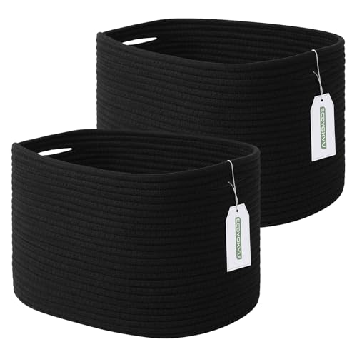 ECDYQXVU 15x10x9 Inch Woven Cotton Rope Storage Basket, Black, 2 Pack - color: Black, size: 2 Pack