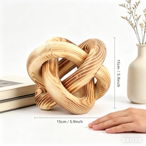 Wood Knot Chain Link Decor - 3 Link Boho Wooden Hand Carved Decorative Wooden Links Knots for Coffee Table Entryway Modern Farmhouse Shelf Decoration (Burn Color) - color: Burn Color
