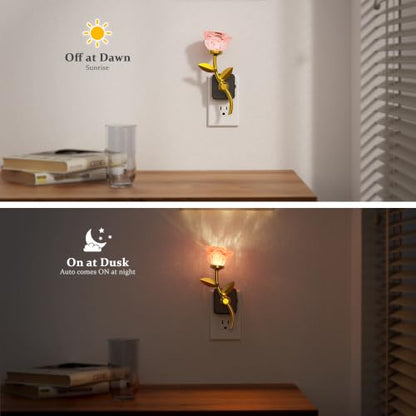 JandCase Night Light, Night Lights Plug into Wall, Rose Crystal Nightlight - color: Rose