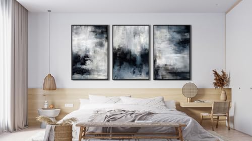 Large Framed Abstract Wall Art, Rustic Blue Canvas Prints, 20"x28"x3 - color: navy, size: 20" X 28" X 3pcs Framed