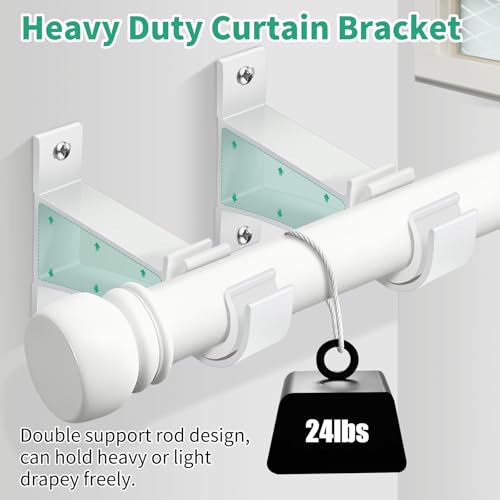 KOLAKO Curtain Rod Brackets Set of 4 White Heavy Duty Single Rod Holders Hooks for 1 Inch Drapery Rods - color: White, size: Set of 4
