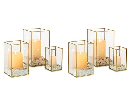 NUPTIO Hurricane Candle Holder Centerpieces: 6 Pcs Glass Candles Lantern - color: Gold, size: 8.1 & 6.5 & 4.7 inch H - 6 Pcs
