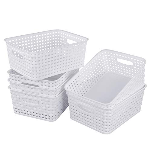 Sandmovie White Plastic Rattan Storage Baskets, 6 Packs - color: White