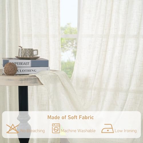 LAMIT Cream Linen Sheer Curtains 36 Inch Length for Windows 2 Panels - color: Cream, size: 34"W x 36"L (Pack of 2)
