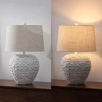 JONATHAN Y Alaro Table Lamp Woven Water Hyacinth Basket 24.5", White - color: White