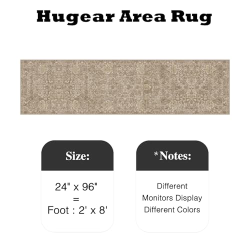 HUGEAR 2x8 Light Brown Vintage Floral Washable Runner Rug for Hallway - color: Light Brown, size: 2' x 8' (Runner)