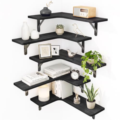 Fixwal Conner Shelves Wall Mounted for Decor, Black Set of 5 - color: 3-black