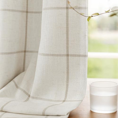 DriftAway 100% Blackout Plaid Linen Curtains 96 Inches Long 2 Panels Taupe - color: Taupe, size: 52"W x 96"L (Pack of 2)