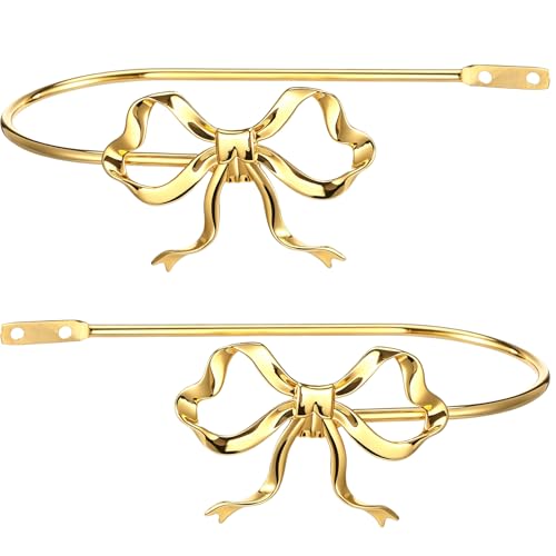 2PCS Metal Bow Curtain Holdbacks, Gold Wall Mounted Curtain Hold Backs