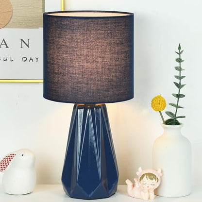Elisa Navy Blue Small Table Lamp for Living Room as Bedside Table Lamp for Bedroom,Modern Ceramic Kids Night Table Lamp,Φ6.1×H12.4IN,Bulb Excluded - color: Navy Blue