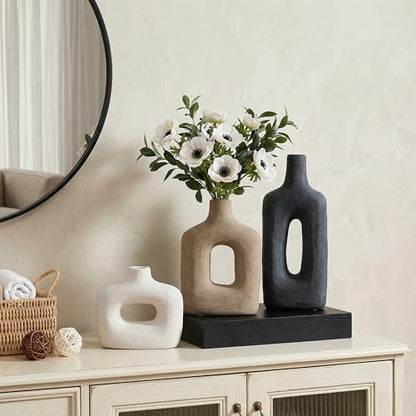 DREAMLOOM Ceramic Vase Set of 3, Black, Rust - color: Rust Red Combo - Hollow Design
