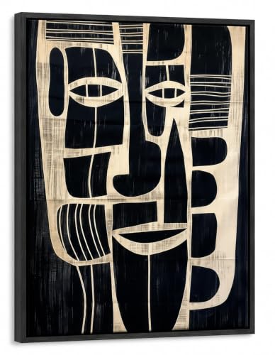 Framed Abstract Face Canvas Wall Art, Black and Beige Minimalist Wall Decor - color: Abstract face, size: 16"L x 12"W
