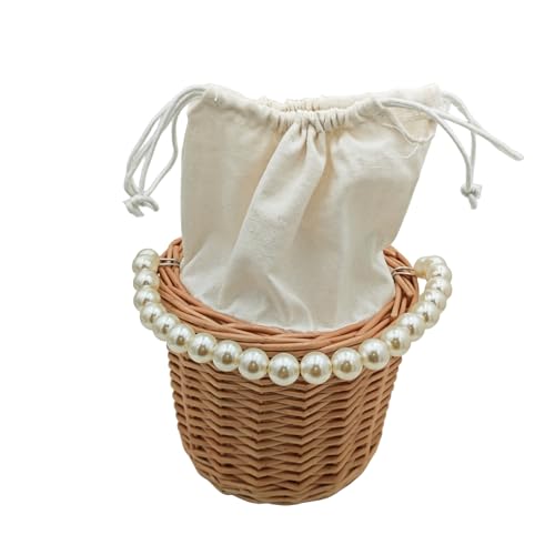Rustic Wicker Rattan Wedding Flower Girl Baskets,Woven Rattan Storage Basket with Pearl Handles,Woven Eggs Candy Basket for Wedding Home Garden Decor (B- 2PCS) - color: B- 2PCS