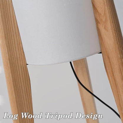 Log Wood Tripod Floor Lamp,Modern Farmhouse Style,50 Inch Height - color: Natural Wood