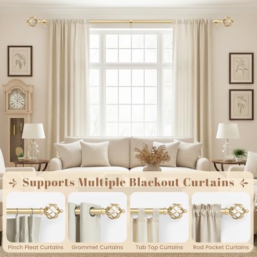 1" Farmhouse Heavy Duty Curtain Rods for Windows,Adjust 66-120",Gold - color: Brass Gold, size: 66-120 Inch & 1 Pack