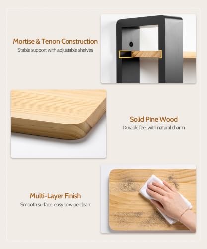 SUMGAR Floating Shelves for Wall Wood, 2 Tier Adjustable Plant Shelf Unit - color: Black&wooden, size: 2 Tier 16in