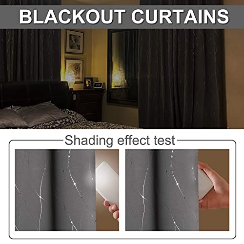 StangH Grey Printed Blackout Curtains - Grommet Thermal Insulated Privacy Protect Curtains with Silver Wave Lines Pattern for Kitchen/Small Window, W52 x L45 inches, Grey, 2 Panels - color: Silver Grey, size: 52"W x 45"L (Pack of 2)