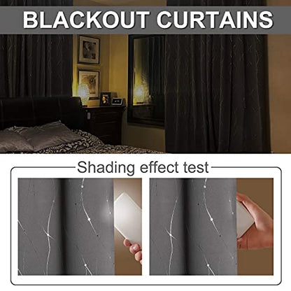 StangH Grey Printed Blackout Curtains - Grommet Thermal Insulated Privacy Protect Curtains with Silver Wave Lines Pattern for Kitchen/Small Window, W52 x L45 inches, Grey, 2 Panels - color: Silver Grey, size: 52"W x 45"L (Pack of 2)