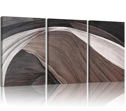LYYGLYY 3Pcs Framed Brown and Black Canvas Wall Art 12x16 Inches - color: Flow Curve, size: 12x16 Inches