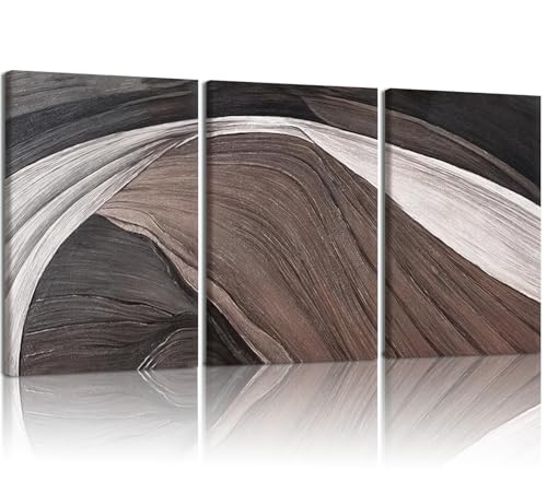 LYYGLYY 3Pcs Framed Brown and Black Canvas Wall Art 12x16 Inches - color: Flow Curve, size: 12x16 Inches