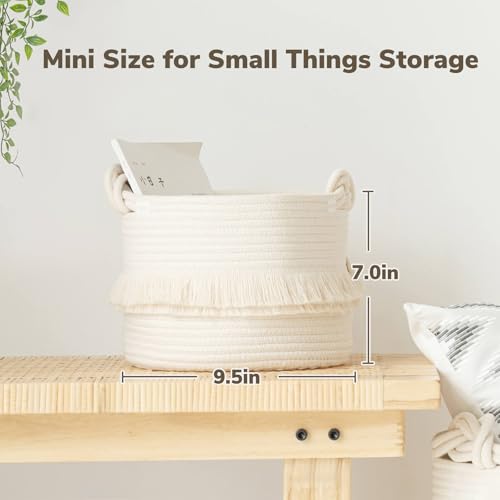 CherryNow Small Woven Rope Baby Basket with Tassel, 9.5" x 7", Off-White - color: Off-white, size: 10L (9.5"W x 7"H)