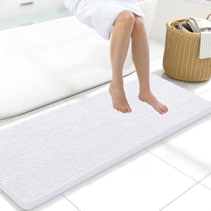 Arotive Bathroom Rugs 47x17, Soft Absorbent Shaggy Chenille Bath Rugs - color: White, size: 47" X 17"