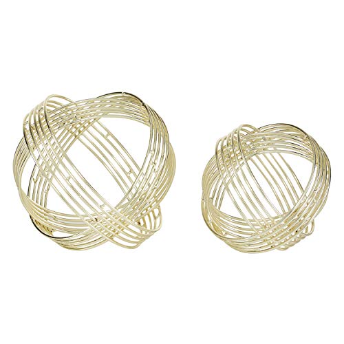 Deco 79 Metal Geometric Decorative Sculpture Layered Orb Home Decor Statues, Set of 2 Accent Figurines 9", 7"W, Gold