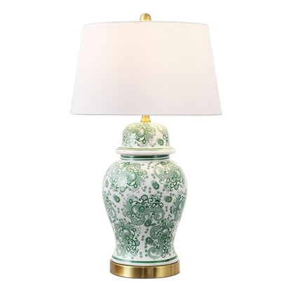 JONATHAN Y Ellis Chinoiserie Ginger Jar Table Lamp 29.5", Green/White - color: Green/White