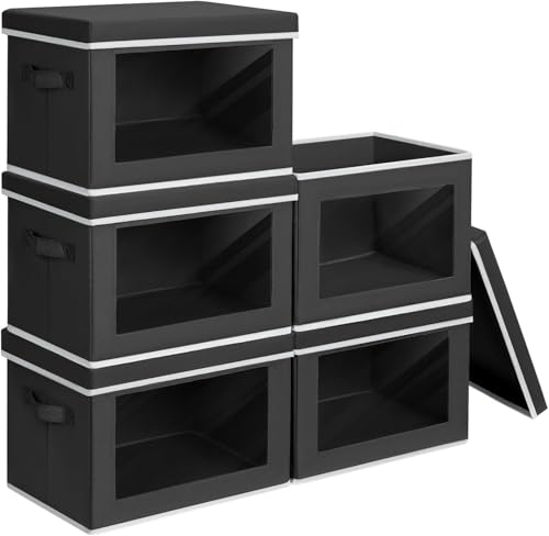 Homsorout Stackable Storage Bins with Lids - Large Decorative Basket with Lids, Fabric Foldable Closet Organizer Bins, Shelf Organizer for Living Room, Dorm, 5 Pack, Black - color: Black, size: XL(5-Pack)