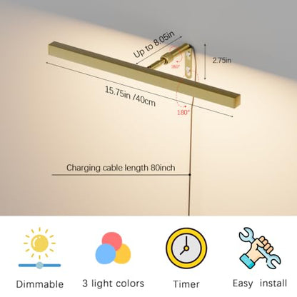16" LED Picture Light Plug in, 5W Gold Art Light - color: Gold, size: 16 inch