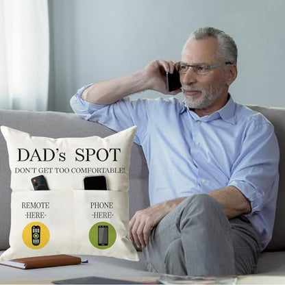 ONFAON Father's Day Throw Pillow Case, Dad's Spot Throw Pillow Covers 18 x 18 Inch，Dad Gifts from Daughter Son，Birthday Christmas Thanksgiving Day Gifts for Papa Stepdad ，2-Pocket - color: Dad 2-pocket