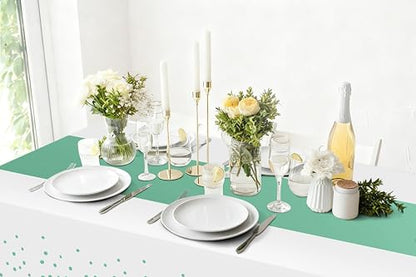 Smiry Disposable Rectangle Plastic 54 x 108 Inch Table Cloth 3 Pack - color: White and Teal